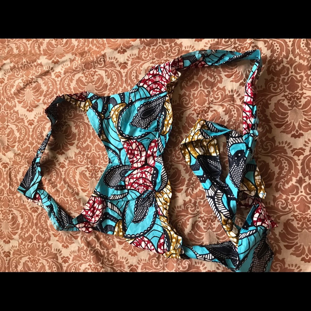 "Blue Craze" African Print Strap Crop Top