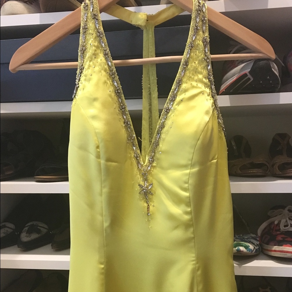 Glam Gurlz Stunning Lemon Jewel Embellished  Gown