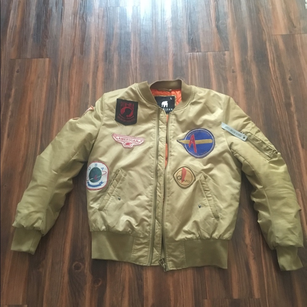 Tan American Stitch  Bomber Jacket