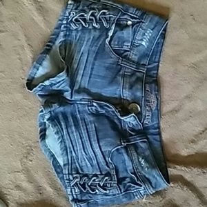 Almost famous side lace-up denim shorts