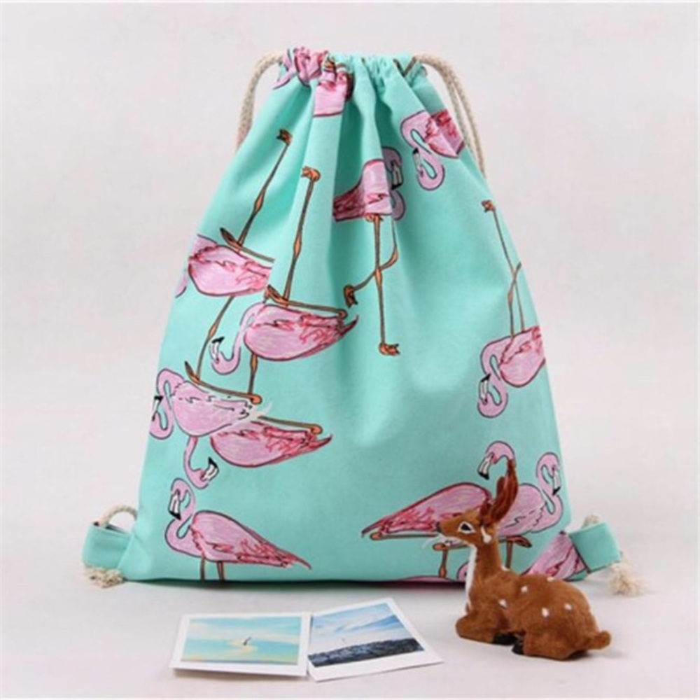 🌺 FLAMINGO Canvas Drawstring Bag/ Backpack!