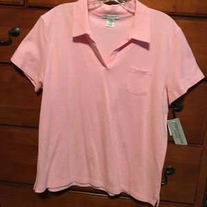 Pink collared short sleeve shirt