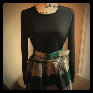 Black Dress with Green Plaid skirt-Size L-NWT