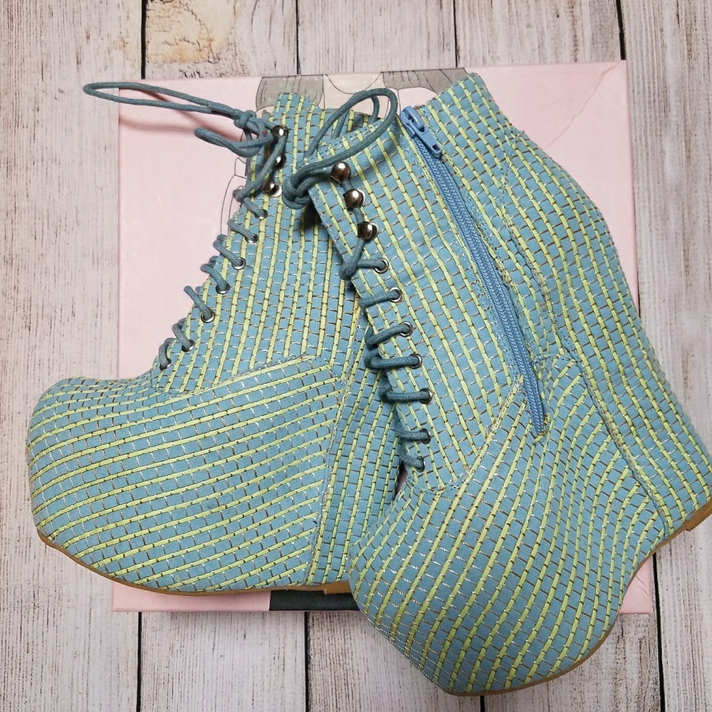 SOLD Jeffrey Campbell Damsel Blue and Green Weave