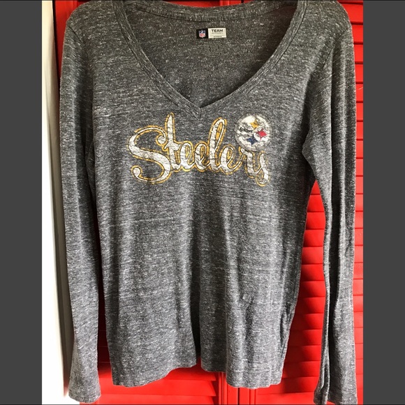 Tops - < Pittsburgh Steelers Distressed Gray T-Shirt >