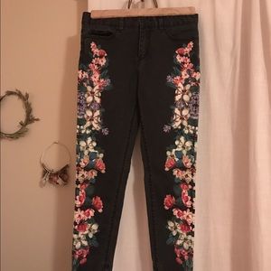 Floral black skinny jeans