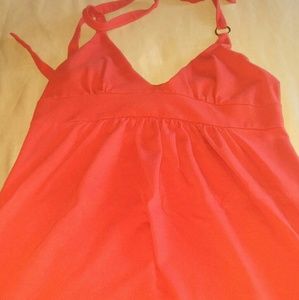 Knee length red dress, halter top, built in bra