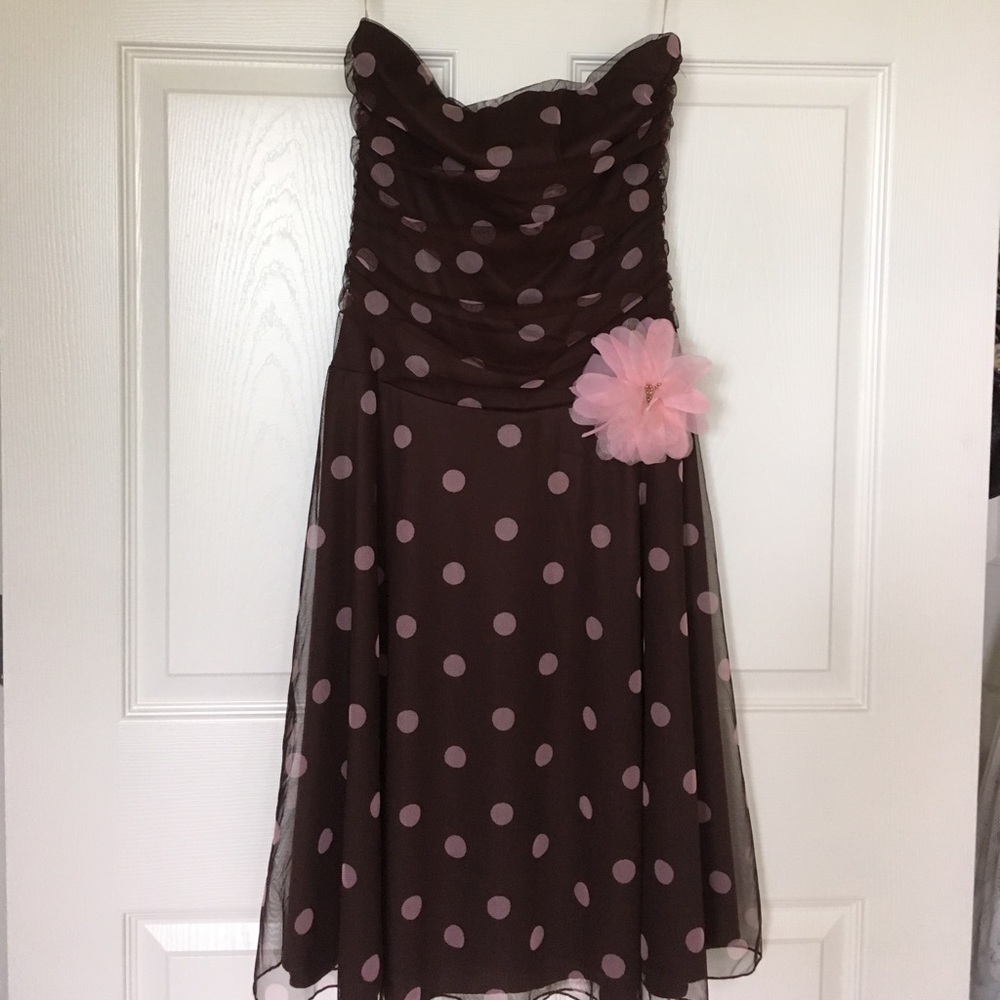 Brown and pink polka dot dress