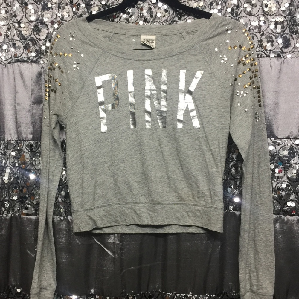 PINK Gray Jeweled Shirt✨