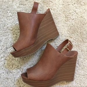 Cathy Jean Cognac Peep Toe Wedges