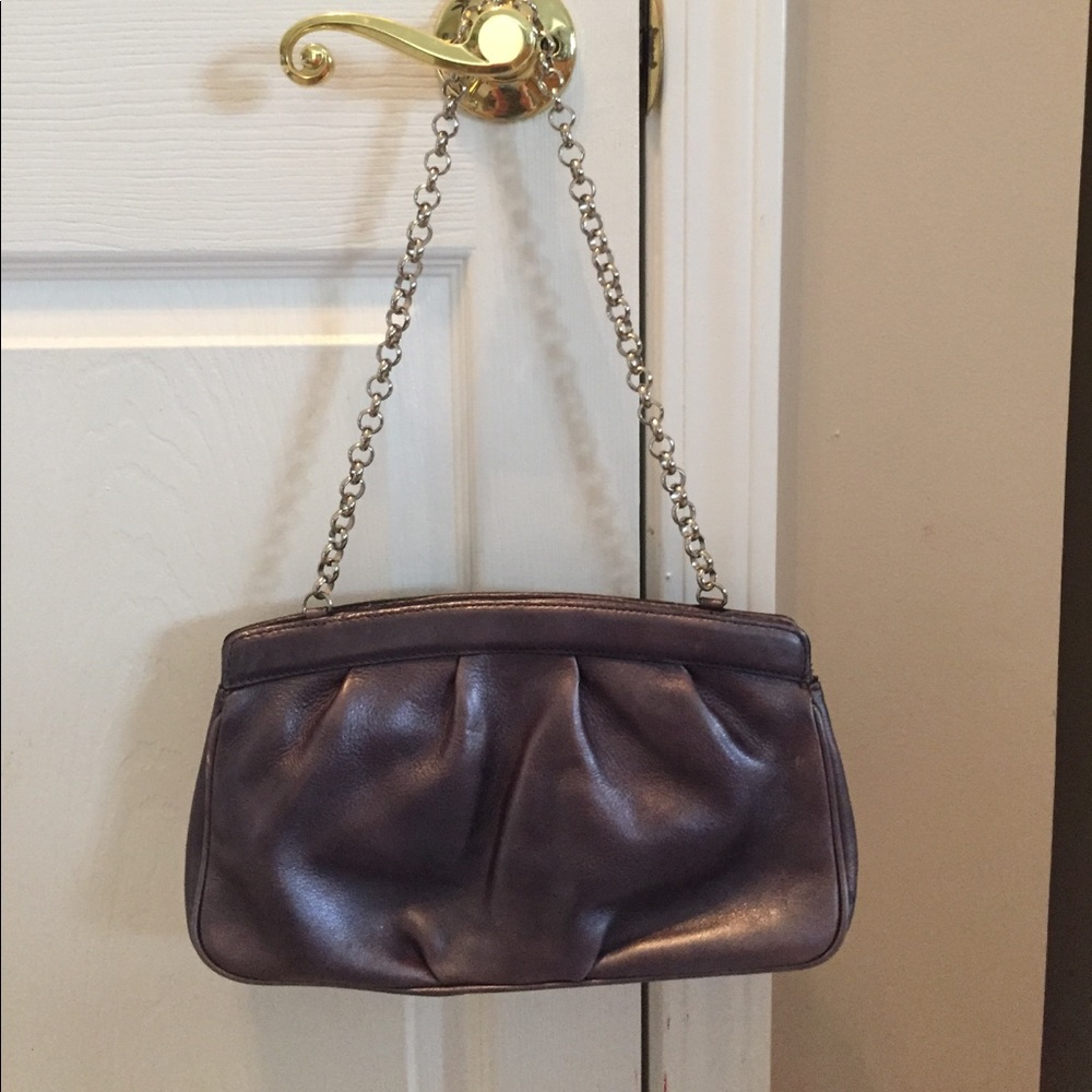 Gray leather Kate Landry chain handle purse