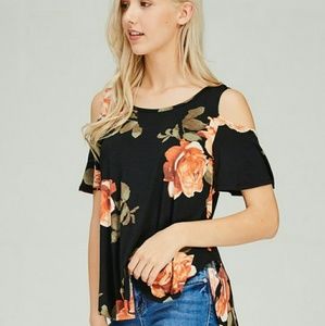 Tops | Black Floral Cold Shoulder Top Last One | Poshmark