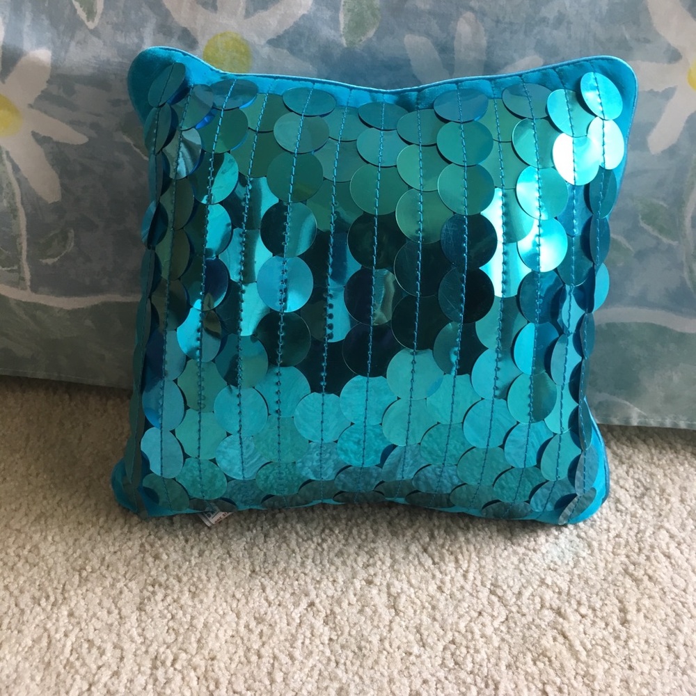 Blue sequin throw pillow
