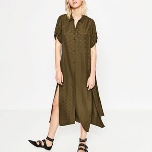 Zara Olive Green Star Pattern Dress with Waist Tie