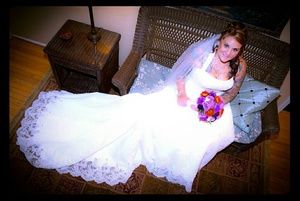 Neautiful wedding dress, crystal veil, and jacket