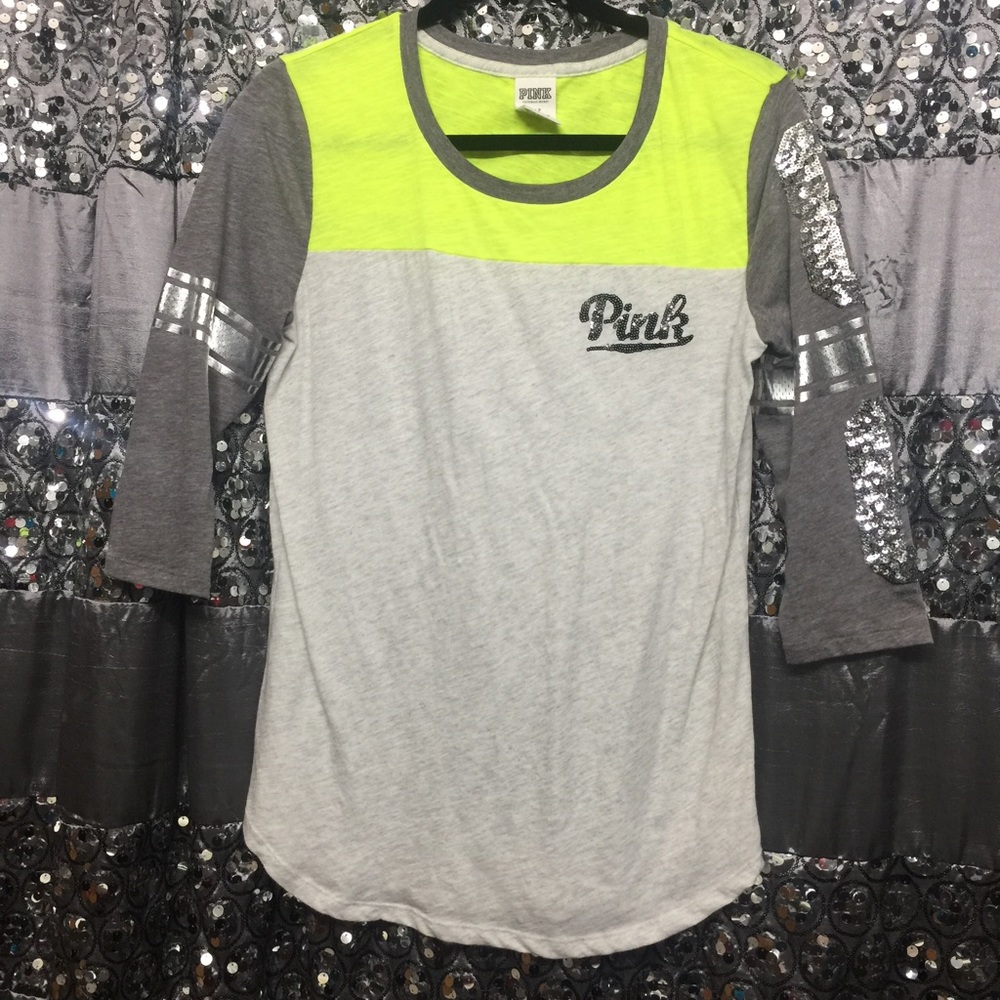 PINK Sequined 3/4 Sleeve Tee✨