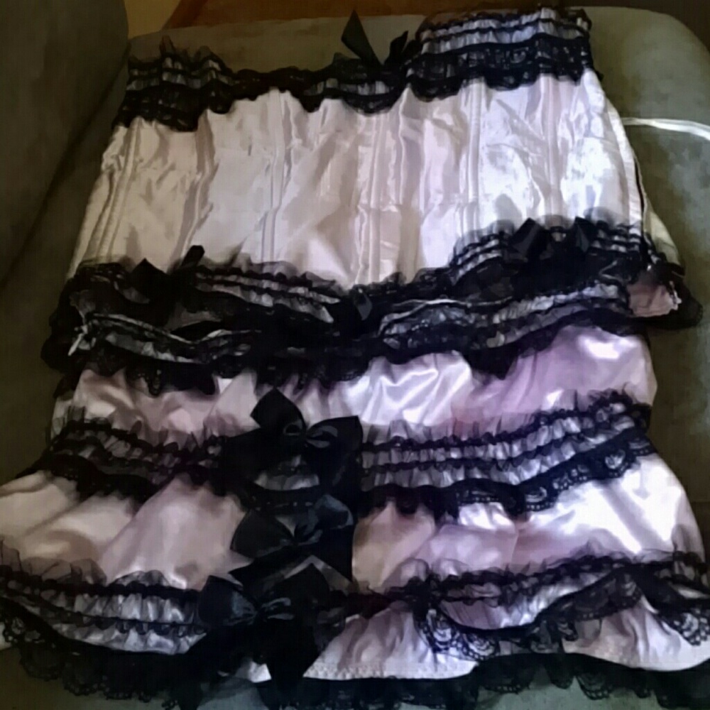 ON SALE Pink and black bustier with matching skirt
