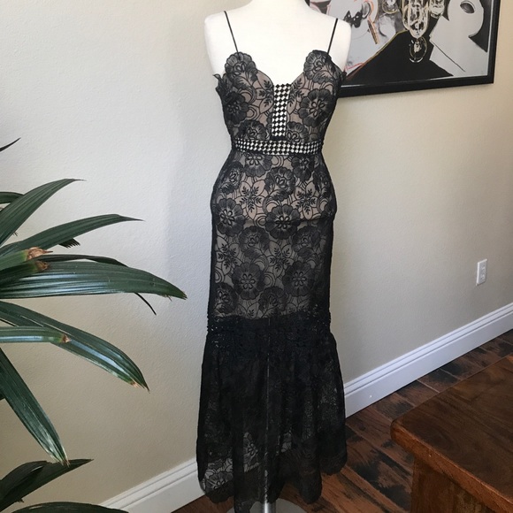 Black Lace Midi Dress - Picture 2 of 6