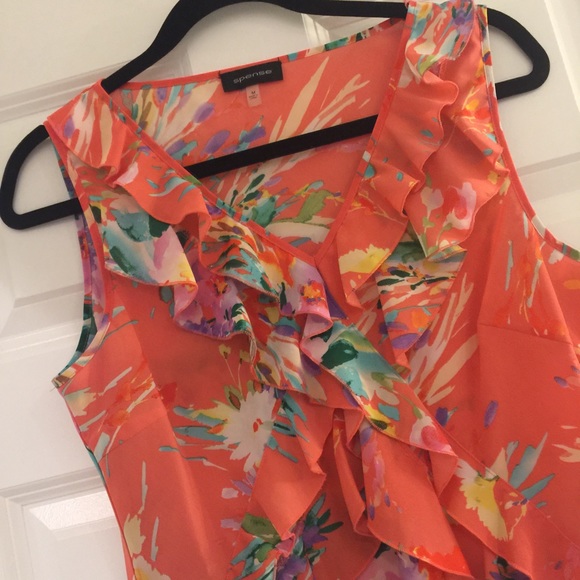 Spense Tops - Orange floral no sleeve dressy top