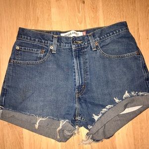 Dark denim Levi cutoff shorts