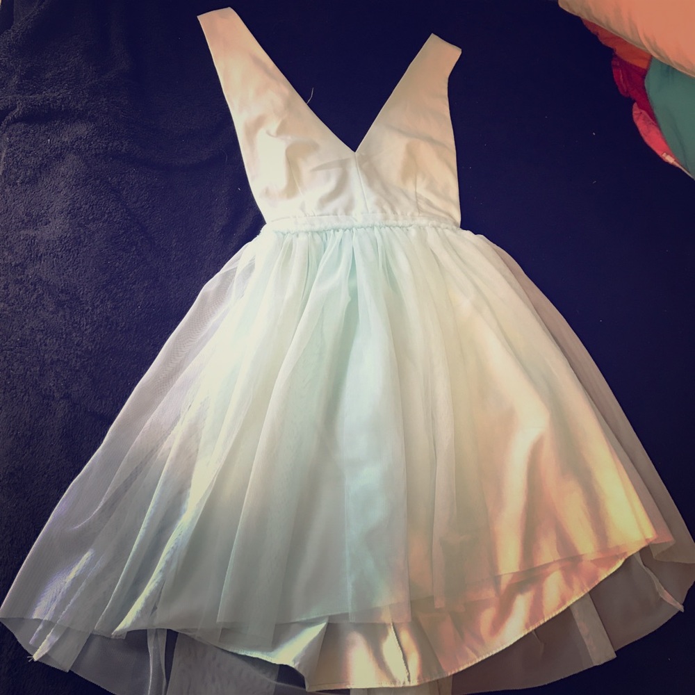 Turquoise deep v neck dress