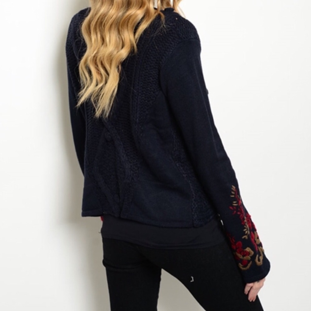 Knit Navy Sweater with sleeve design - Picture 2 of 8