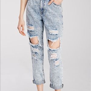 Acid Wash Destroyed Denim Boyfriend Jeans
