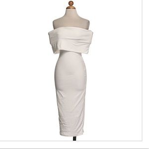 White off the shoulder midi dress ...