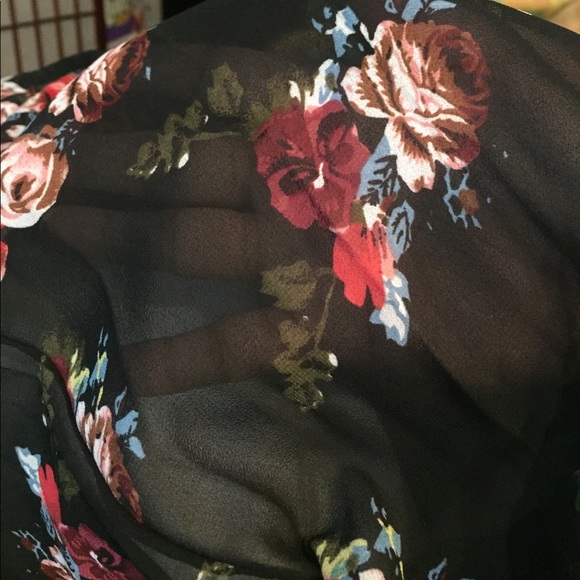 Black Sheer Roses Kimono Cardigan - Picture 3 of 3