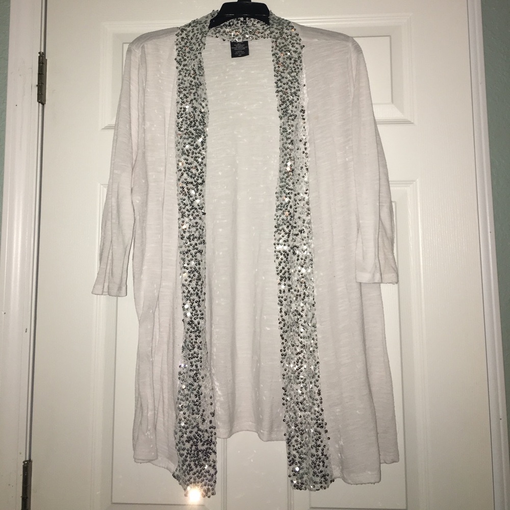 White cardigan with silver sequins