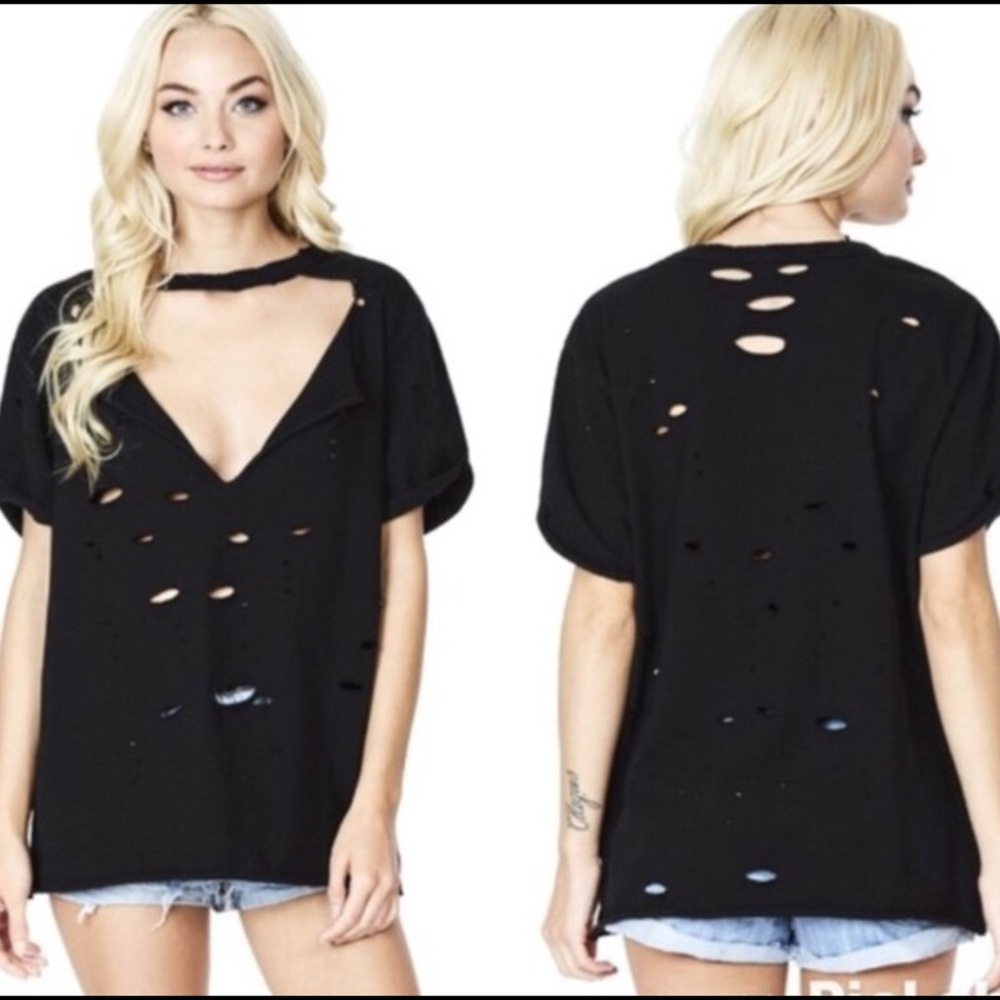 LF Distressed V Neck Oversized Fit