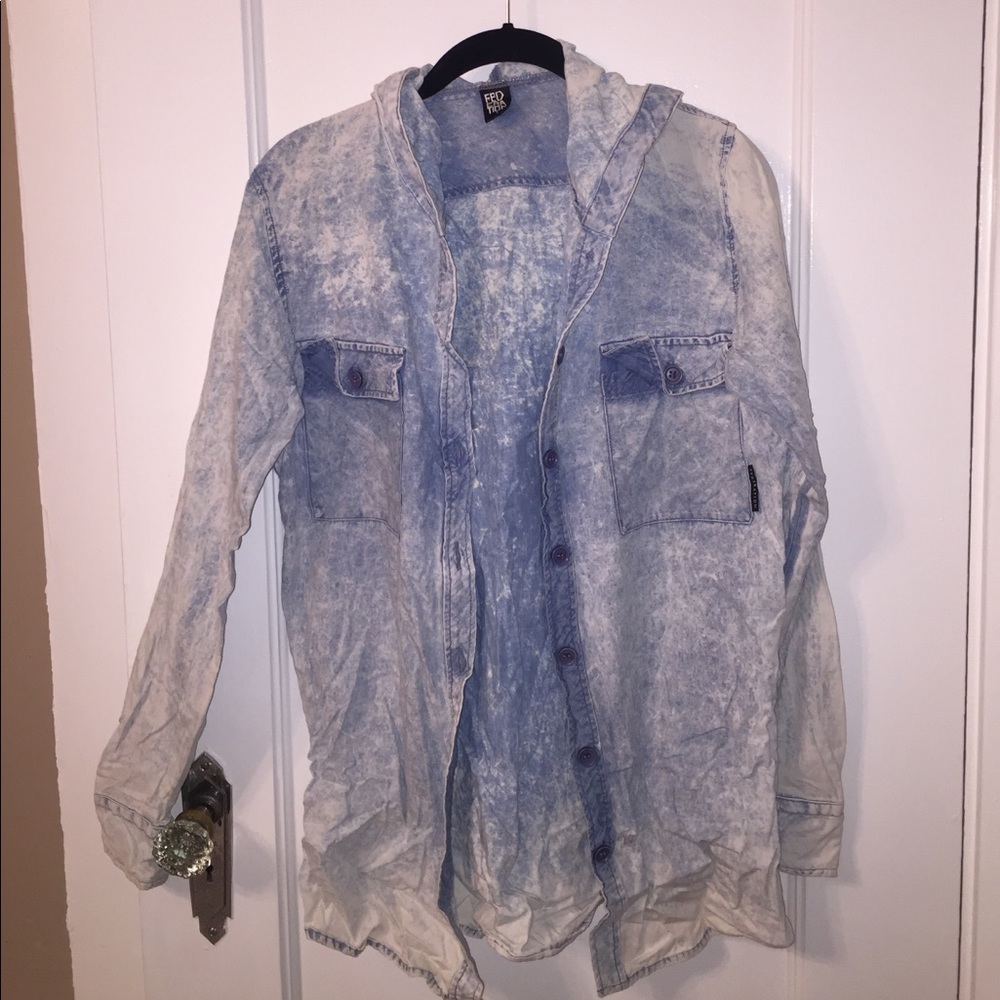 Federation acid wash button down with hood