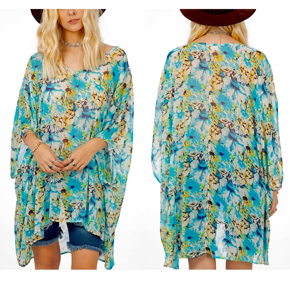 SWING TUNIC Chiffon Printed Beach Coverup Poncho