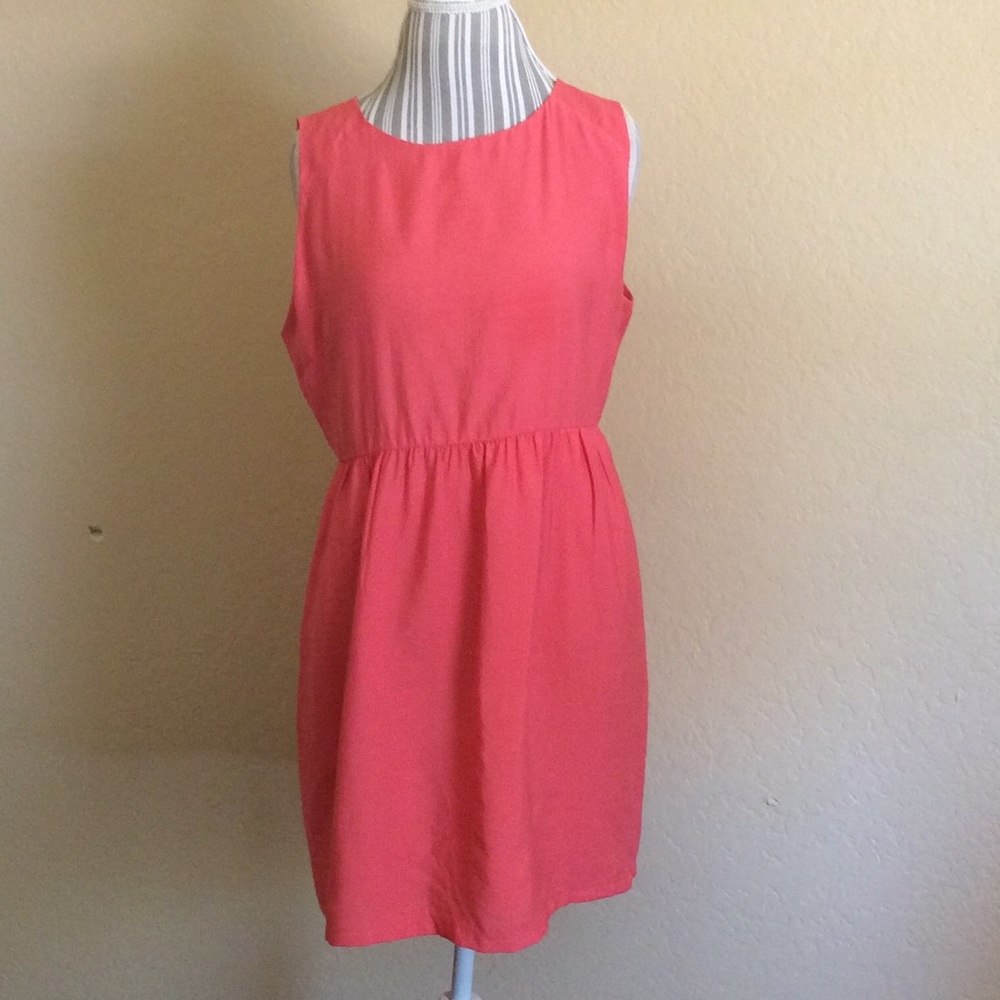 Solid Coral Orange Pink Sleeveless Mini Work Dress