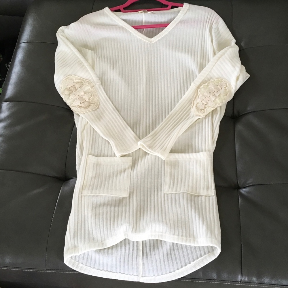 Cream top with Lace detail on elbows
