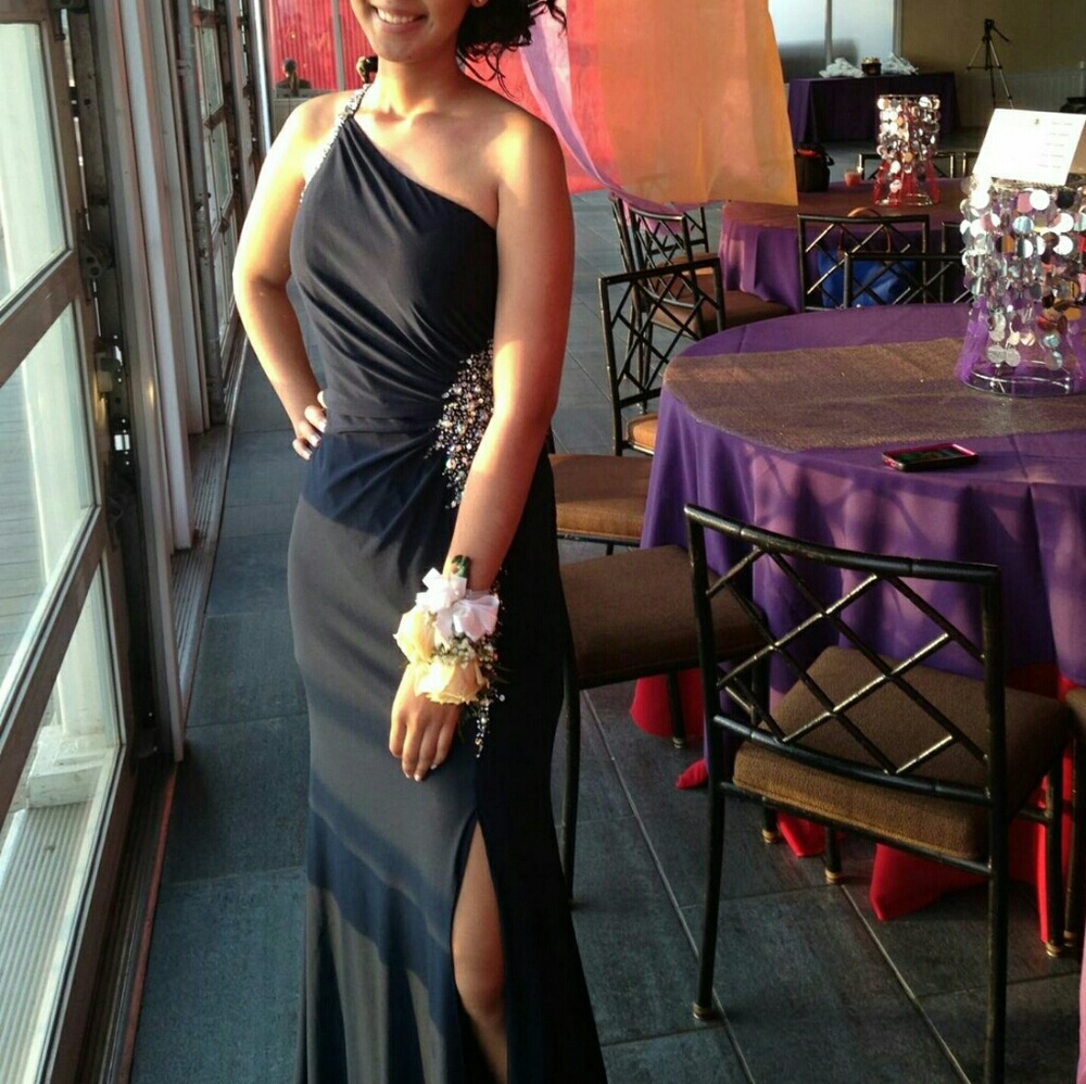 Long Navy Blue Prom Dress