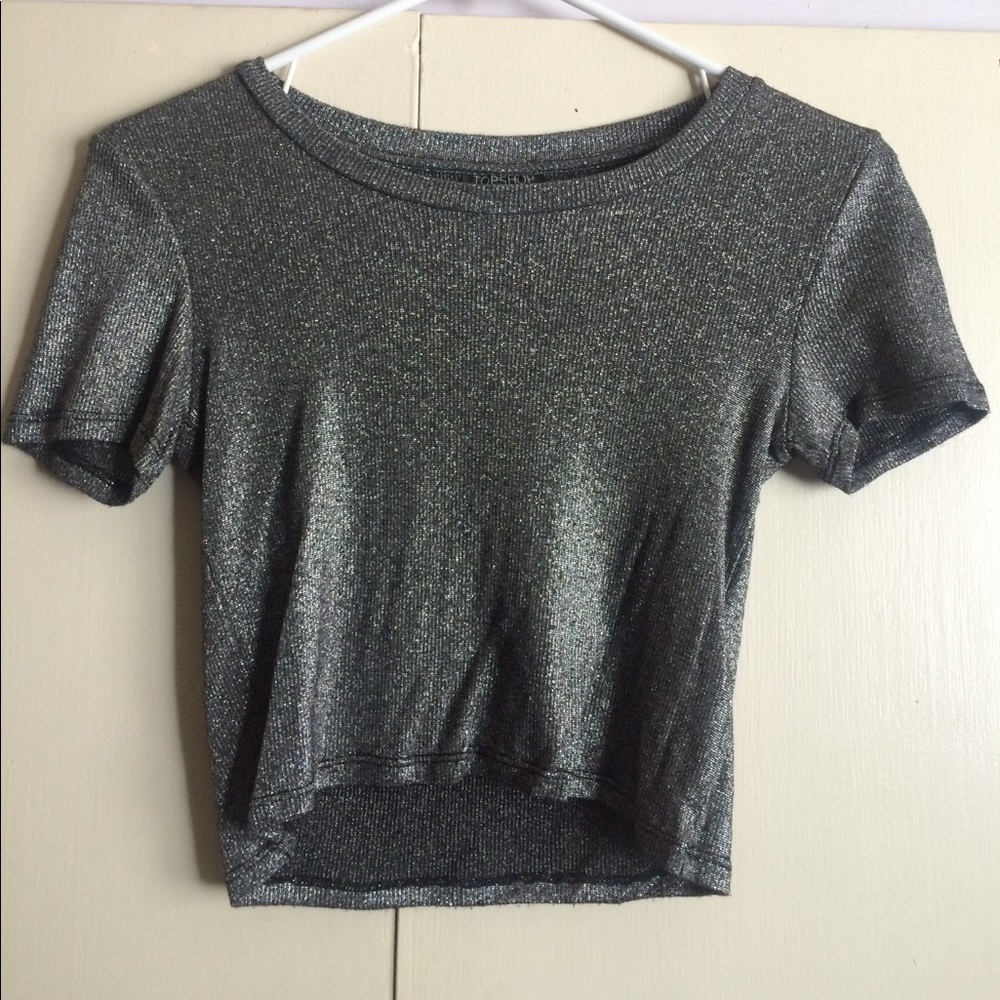 Topshop Silver metallic crop top t-shirt