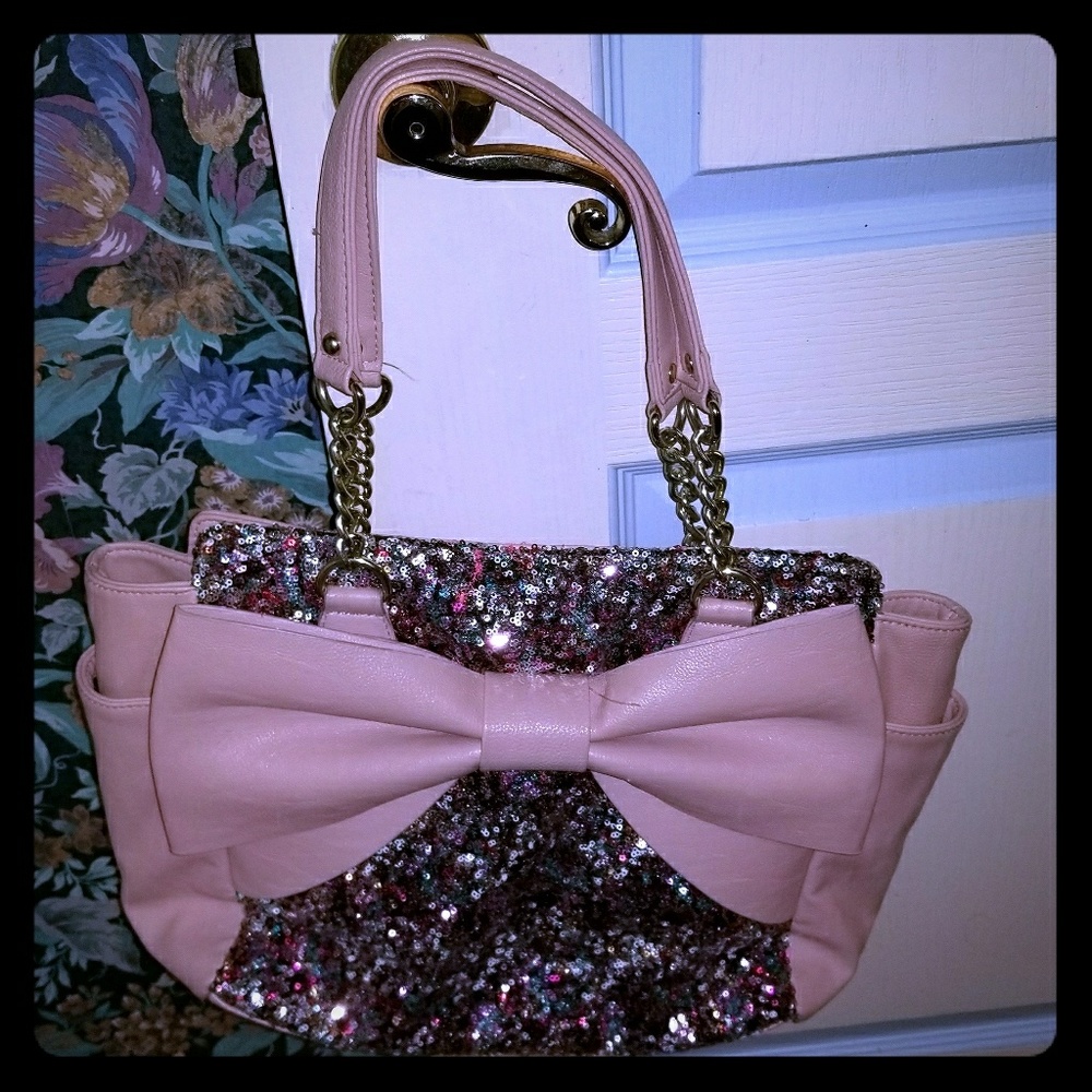 Betsey Johnson pink,  sequin, bow large purse
