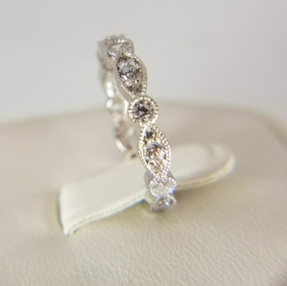 14k Solid White Gold Eternity Band Ring - Picture 2 of 7