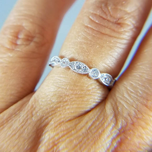 14k Solid White Gold Eternity Band Ring - Picture 5 of 7