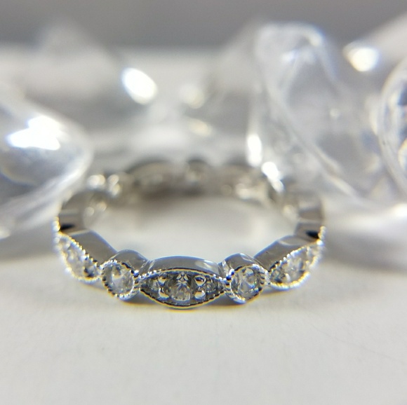 14k Solid White Gold Eternity Band Ring - Picture 6 of 7
