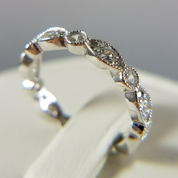 14k Solid White Gold Eternity Band Ring - Picture 7 of 7