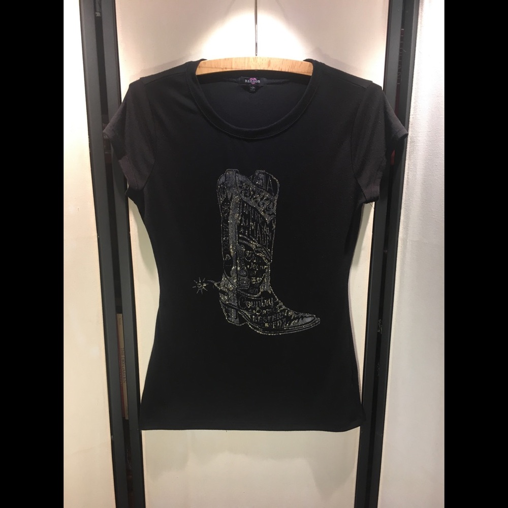 Ransom Brand Black Cowboy Boot Tee Shirt