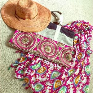 Gently used beach hat, bag and sarong