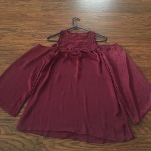 Maroon Cold Shoulder Top