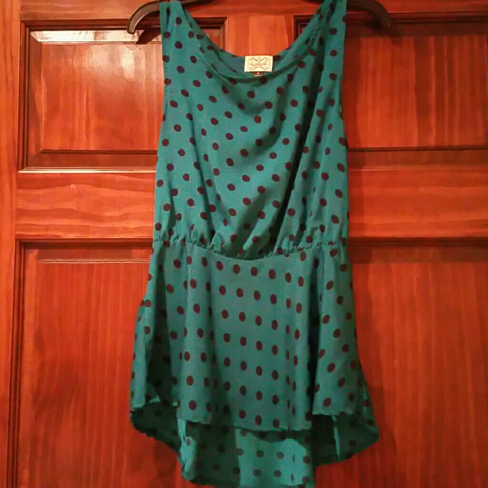 Teal blouse with black pokadots