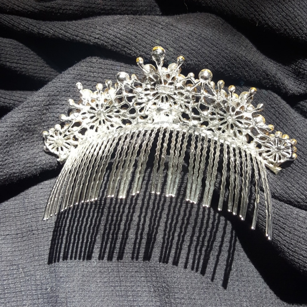 Silver prom tiara with aurora borealis gem stones - Picture 3 of 4