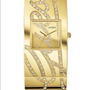 NEW!! GUESS GOLD TONE CRYSTAL AUTOGRAPH CUFF WATCH
