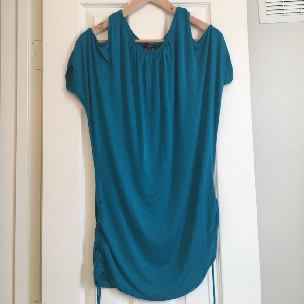 Storm, Cold Shoulder Tunic with Adjustable Ruching