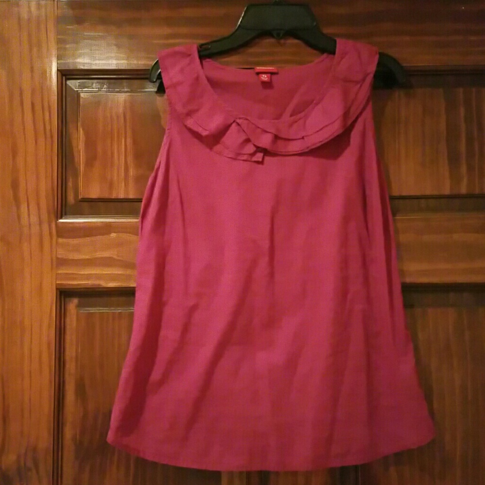 Purple top with ruffled neckline